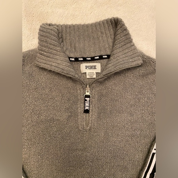 VS PINK LIMITED EDITION MOCK NECK 1/4 ZIP MOHAIR SWEATER GRAY WHITE LOGO HTF LG - Picture 4 of 9